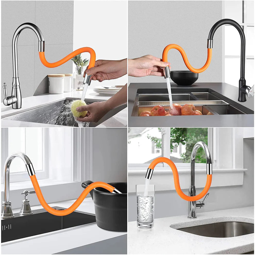 Flexible water tap extender, 360° bending faucet extension tube with connector (18cm)