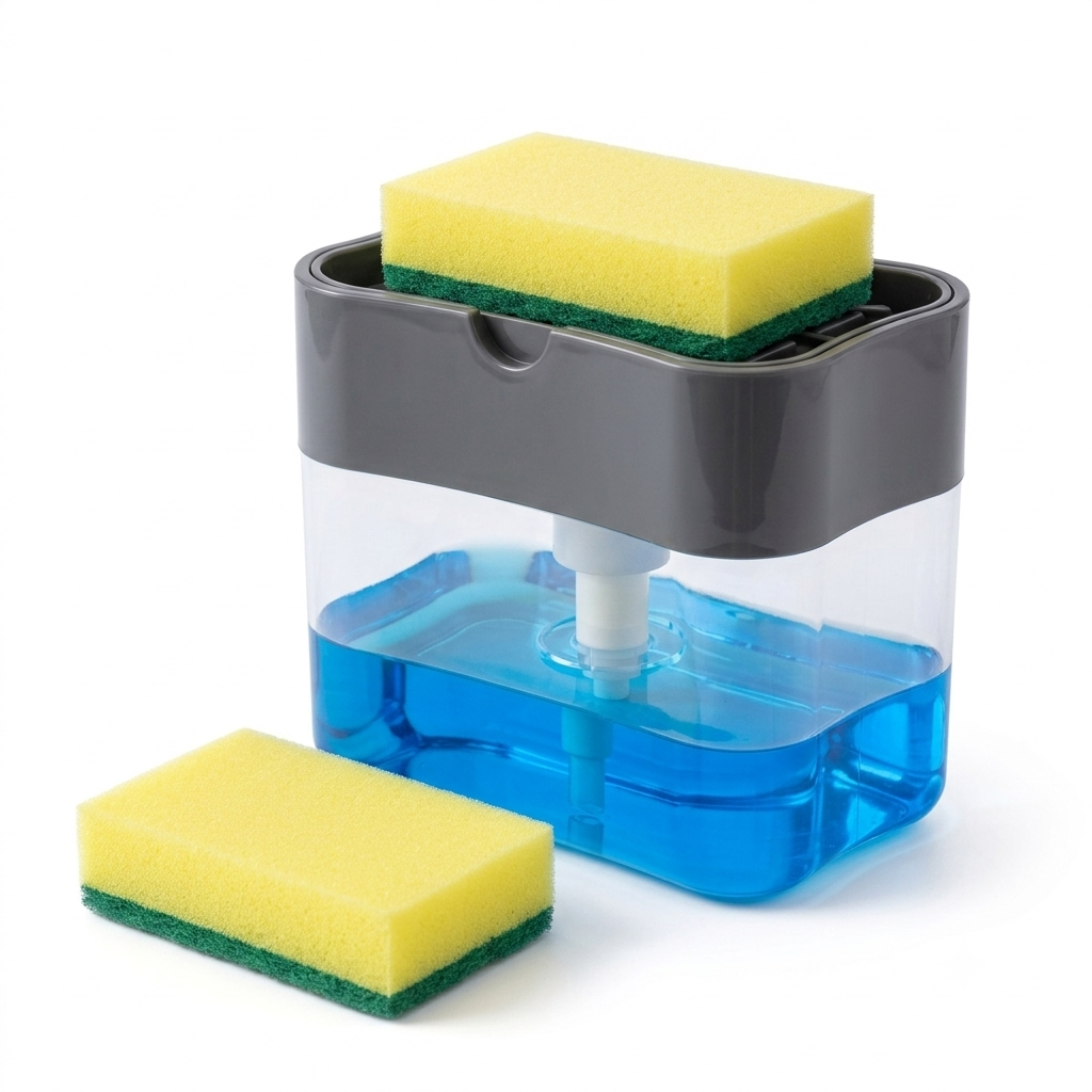 Countertop Liquid Soap Dispenser & Sponge Holder – Space Saving Kitchen Organizer