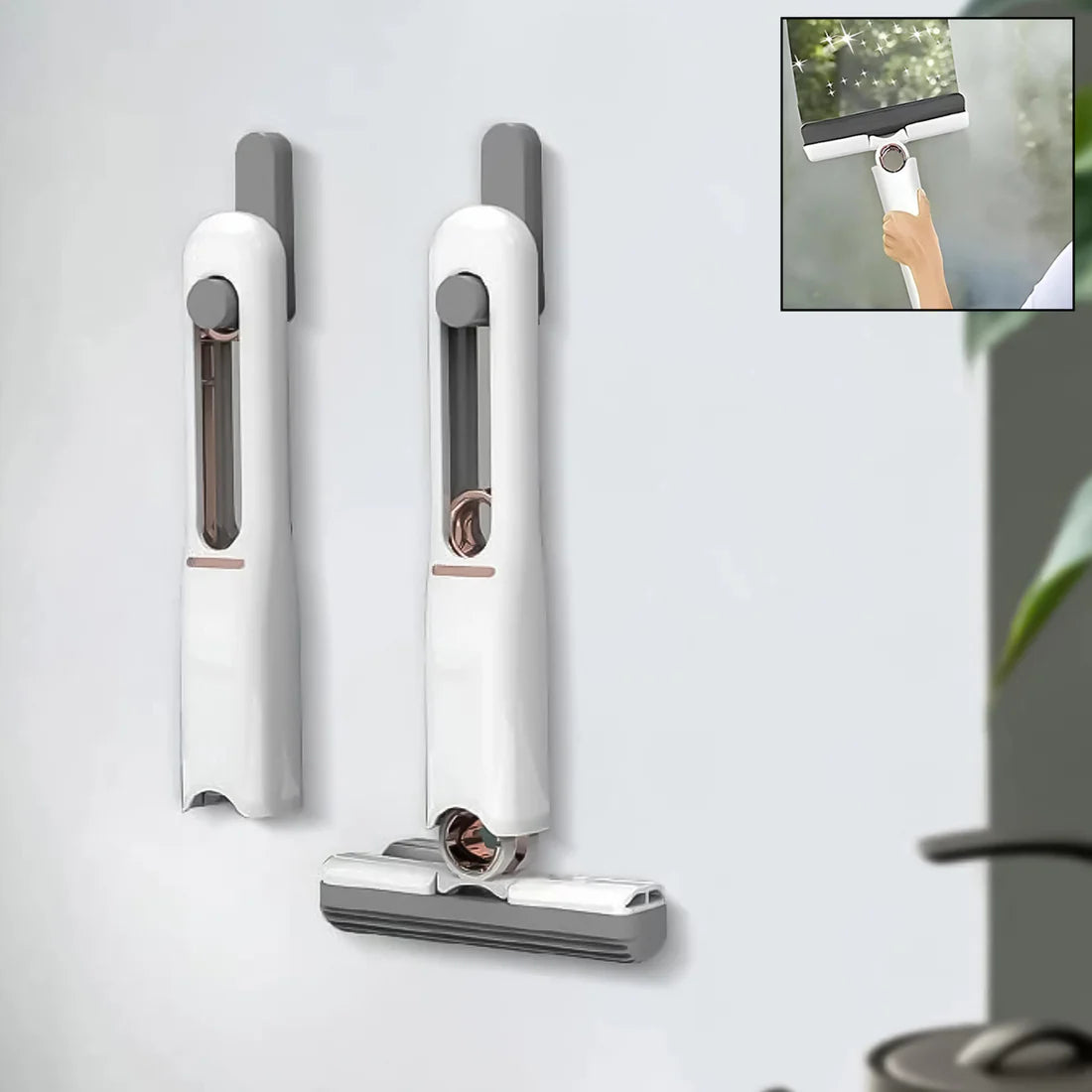 Portable self-squeeze short mop, with 1 cotton head, bathroom kitchens table - Brown Box