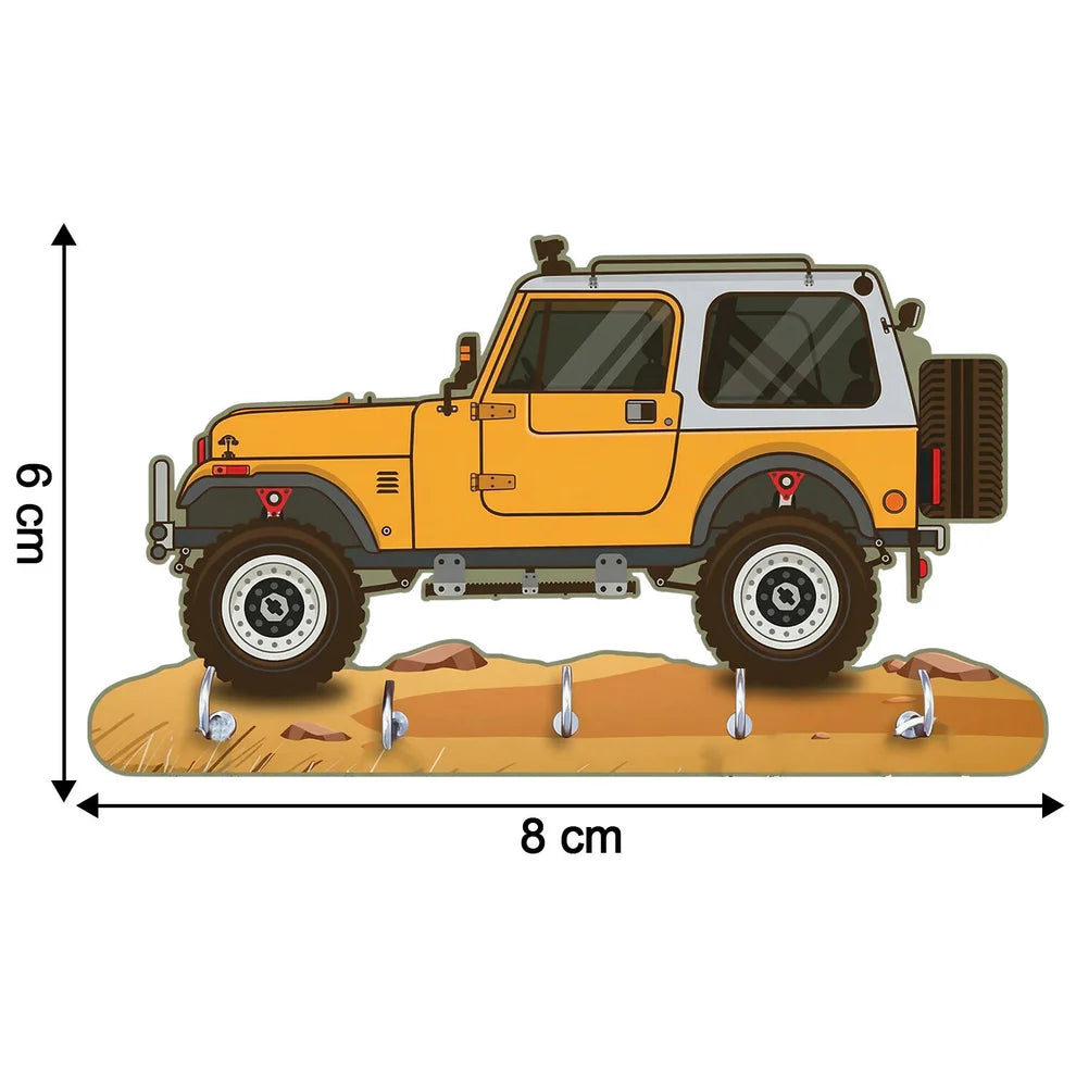 Jeep design wooden key holder with 5 hooks decorative wall key stand for home