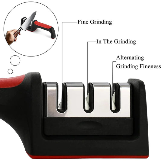 Manual red & black knife sharpener – 3-stage tool for ceramic & steel knives