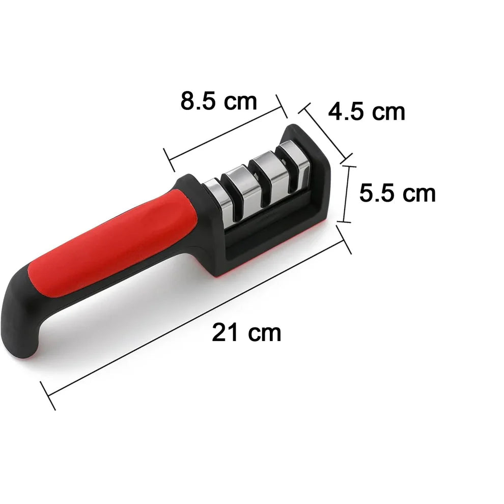 Manual red & black knife sharpener – 3-stage tool for ceramic & steel knives