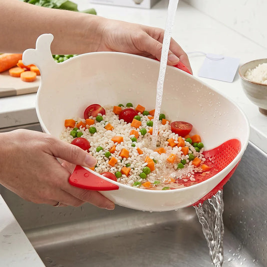 Multipurpose Rice & Vegetable Washing Bowl with Strainer – Plastic Drain Basket for Rice, Pulses, Fruits, Vegetables, Noodles & Pasta